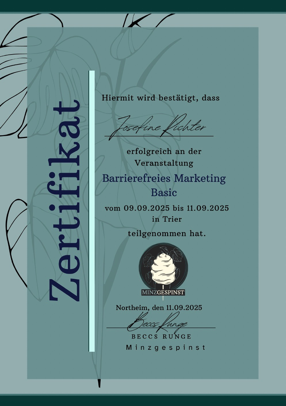 Zertifikat Barrierefreiheit Josefine Richter
