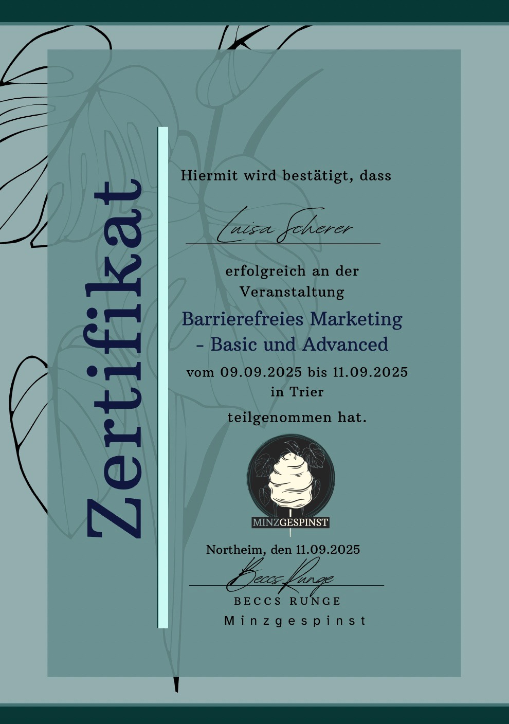 Zertifikat Barrierefreiheit Luisa Scherer