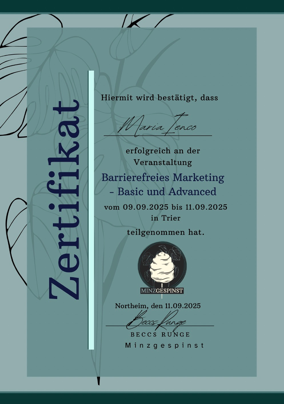 Zertifikat Barrierefreiheit Maria Ienco