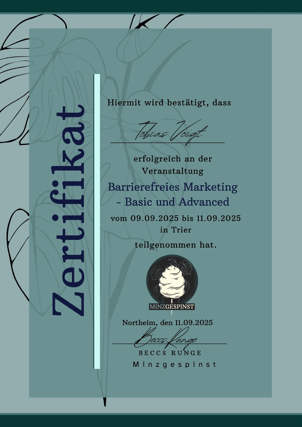 Zertifikat Barrierefreiheit Tobias Voigt
